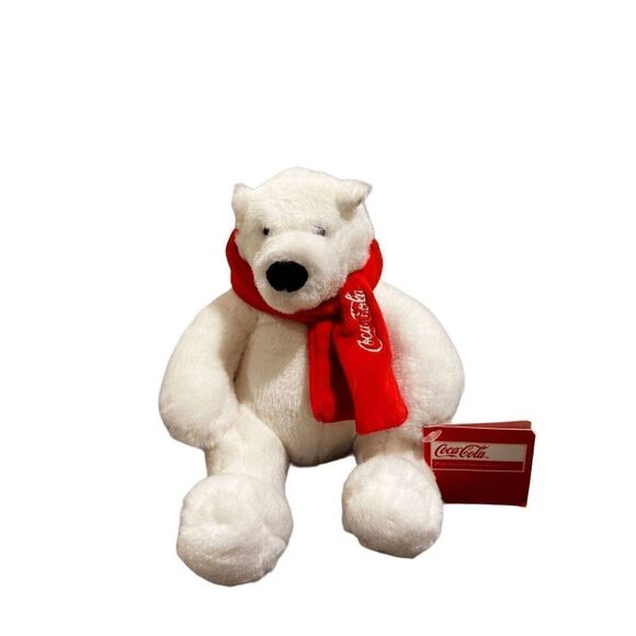 Christmas Coca Cola Polar Bear Plush Stuffed Animal Toy 2011 Red Scarf 6" - Picture 6 of 7